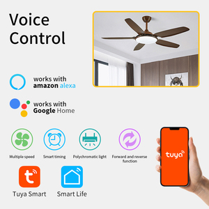 Ventilateur de plafond LED intelligent TUYA avec commande par application, blanc, 5 pales en ABS, moteur DC en cuivre, marche avant/arrière, télécommande, CCT dimmable pour la maison - Product Image 2