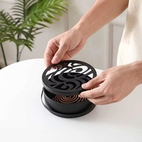 Plaque de support ronde en métal pour cadre d'été Portable Spiral With Cover Mosquito Coil Holder Tray Incens Insect Repellent