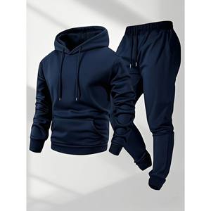 売れ筋冬用メンズ＆レディースフード付きフリースセーターパンツセットJET250gベルベットプルオーバー大きいサイズ - Product Image 2