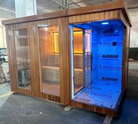 Sauna extérieur moderne en bois massif en pruche canadienne bon marché avec douche séparée et cuisinière électrique élégant pour les villas