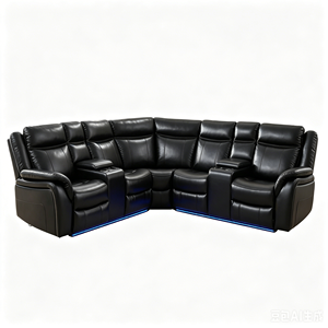Sofá Eléctrico Reclinable Moderno en Forma de L con Tapicería de Cuero Sintético y Función Extensible para Sala de Estar o Cine en Casa - Product Image 1