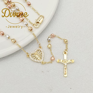 Collar de Rosario Religioso de Latón de Alta Calidad, Chapado en Oro de 14K, con Cuentas de Circonio de 4mm, para Mujeres y Niños, Ideal para Fiestas - Product Image 3