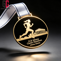 Médaille de marathon personnalisée en usine, plaquée or, émail, récompense sportive avec ruban, médaille de course classique Athènes