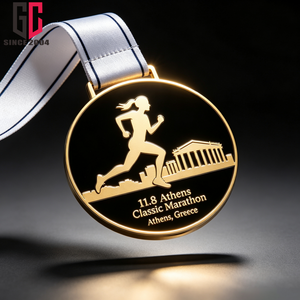 Médaille de marathon personnalisée en usine, plaquée or, émail, récompense sportive avec ruban, médaille de course classique Athènes - Product Image 4
