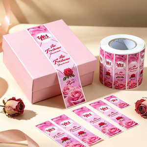 Etiqueta Adhesiva de Vinilo en Rollo a Todo Color con Diseño de Rosa Rosa, Impermeable, para Botellas de Ambientador, Cajas de Regalo y Embalaje - Product Image 1