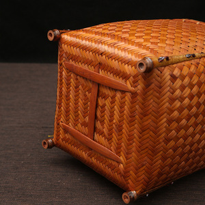 Handmade <b>Bamboo</b> Woven Square Storage <b>Basket</b> With Legs Tall Lacquered For Living Room Neatening And Miscellaneous Storage - Product Image 2