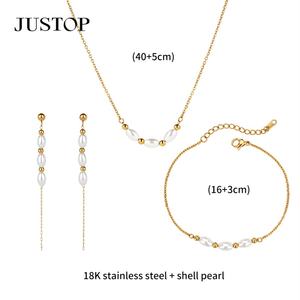Wholesale Custom Justop BSCI Certified Stainless Steel <b>Pearl</b> Trendy Earrings Bracelet Necklace <b>Jewelry</b> <b>Set</b> - Product Image 2