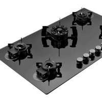 Table de cuisson à gaz commerciale encastrable avec panneau en verre trempé, 5 brûleurs, haute puissance, pour usage extérieur, design rabattable, compatible GPL/gaz naturel