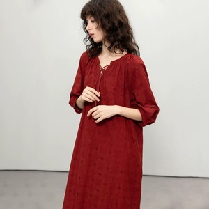 Bee Joy Club Demana French Style Pure Cotton Dress Women Lace Embroidery Tie Waist Ruffled Long Skirt Casual Dresses - Product Image 4