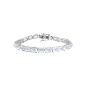 Luxury Handmade Oval Moonstone <b>Bracelet</b> in 925 Sterling Silver Rhodium Plated for Unisex - Product Image 1
