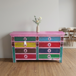 Indian Wooden Painted Living Room Buffet Cabinet 8-Drawers Chest Drawers Cabinet <b>Sideboard</b> Multi Storage Cabinet Handcrafted - Product Image 5