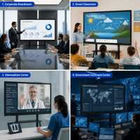 Solución Todo en Uno, Pantalla Plana Interactiva LCD 4K, Panel Táctil de 20/40 Puntos, Pizarra Inteligente con Doble Sistema Operativo y Marco Metálico para Empresas