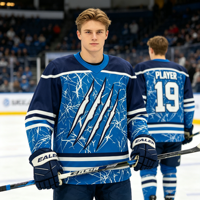 Nouveau design 2026 – Maillot de hockey sur glace par sublimation, logo personnalisé, motif griffe bleue, uniforme d'équipe de hockey en polyester respirant