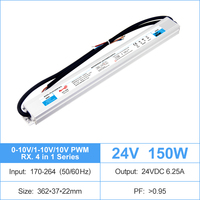 Fuente de Alimentación LED Regulable CE/RoHS 150W CV 0-10V/1-10V/10V PWM/Rx, Transformador 170-264V AC-DC 24V IP67 Impermeable para Tiras LED