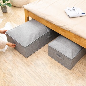Cotton And Linen Under Bed Storage Box 70L-80L Rectangle Gray Beige Washable For Bedroom Organization - Product Image 2
