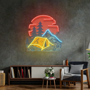 Enseigne lumineuse néon montagne personnalisée impression UV <span class=keywords><strong>camping</strong></span> sur les collines néon bureau maison Art décoration murale enseigne lumineuse - Product Image 2