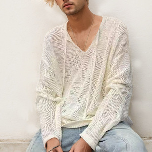 Abbigliamento uomo autunno elastico traforato Micro-<span class=keywords><strong>trasparente</strong></span> maglione manica lunga da uomo - Product Image 2