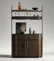 Meuble Bar Autonome pour la Maison, Vitrine de Rangement à Vin en Bois Massif avec Éclairage LED et Cadre Métallique Bronze Brossé pour Villa