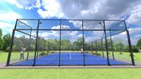 Terrain de padel moderne avec piliers en verre architectural, vue panoramique 360°, Phuoc Thinh, équipement de paddle-tennis, export B2B