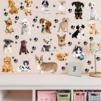 Dessin animé chien stickers muraux autocollants animaux mignons décoration de chambre d'enfant papier peint auto-adhésif