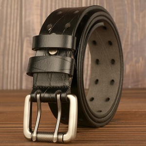 Ceinture en cuir véritable pour homme, avec boucle en alliage à double ardillon, personnalisable avec logo, pour jeans décontractés, nouvelle collection - Product Image 3