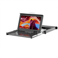 KVM Konsol Rak 1U Arvitek Monitor LCD 15.6 inci 8-Port untuk Kabel Keyboard Touchpad Cocok untuk Kedalaman Rak 23.6-31.5 inci Full HD
