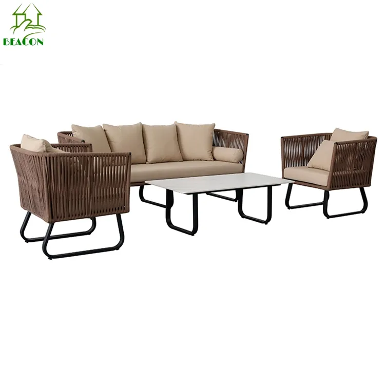 Luxus Rattan Seil Sofa Set Moderne Outdoor Sofa Möbel Hersteller in China Garten Sets Alu, Metall