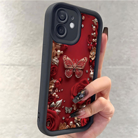 Coque de téléphone portable antichoc en TPU avec motif papillon et rose rouge, style objectif d'appareil photo, pour iPhone 12 13 14 15 16 17 18 Pro Max