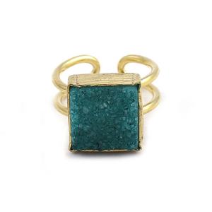 Queen Pink Druzy <b>Square</b> Gemstone Ring Handmade <b>Adjustable</b> Gold Plated Agate Druzy Ring Unique Designer Jewelry - Product Image 5