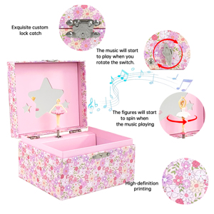 Boîte à musique vintage à manivelle avec logo personnalisé, motif ballerine, mélodie classique, boîte de rangement à bijoux musicale pour accessoires d'enfants, vente en gros au Royaume-Uni - Product Image 2