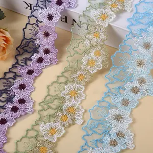 6CM Wide Exquisite Flower Fabric Embroidery Ribbon Dress Collar Skirts Neckline Mesh Lace Trim Wholesale