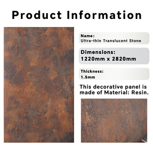 Panel de Piedra Translúcida de 2820x1220 mm con Propiedades Ignífugas y Resistentes a la Humedad, Seguro para Uso en Interiores - Product Image 6