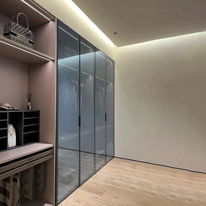 Cửa trượt xây dựng trong tủ quần áo phòng ngủ thiết lập đi bộ trong tủ quần áo ẩn cửa với hun khói kính tủ quần áo hiện đại tường almirah thiết kế - Product Image 4