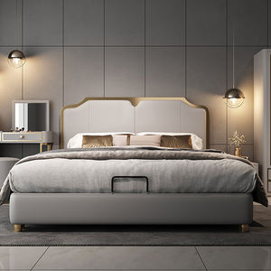 Cama Moderna Minimalista de Cuero Suave para Dormitorio, Cabecera Doble con Borde Ondulado y Tapicería Segmentada - Product Image 6