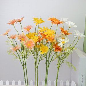 Tige de marguerite artificielle multicolore en soie synthétique, longue branche pour décoration florale de maison et de mariage, vente en gros - Product Image 1