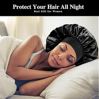 Gorro de satén elástico personalizado de banda ancha para mujer y hombre, gorro de seda grande para dormir, para cabello rizado, belleza capilar
