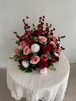 H475 Burgunderrote Handgefertigte Hochzeitsblumen-Arrangement Künstlicher Calla-Lilien-Strauß Rose Hortensie 60cm Blumenball Tischdekoration