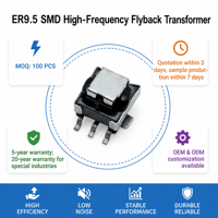 Transformateur miniature ER9.5 SMD à profil bas pour convertisseur CC, transformateur élévateur basse tension à noyau de ferrite