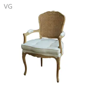 Chaise de salle à manger en bois massif de style campagnard classique moderne, meuble à dossier en rotin