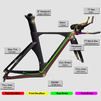 Cadre TT T1100 Entièrement en Carbone pour Course Triathlon, Jeu de Cadres de Vélo Frein à Disque DI2 BB386, Cadre de Vélo Contre-la-Montre 700x28C avec Prolongateurs