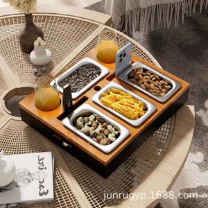 Solid Wood Snack Tray With Compartments For Fruit Drinks And <b>Phone</b> <b>Holder</b> <b>Desktop</b> Organizer For Living Room Or Hotel Use - Product Image 4