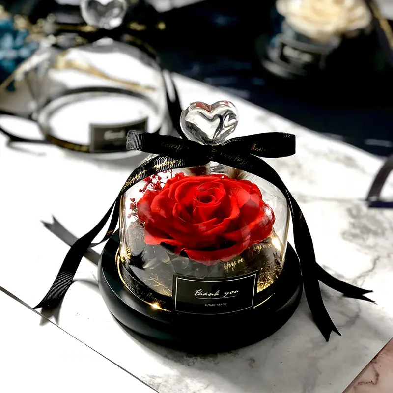 High Quality Preserved Rose Flower Led Rose Fresh Forever Real Mixed Color Roses In Glass Dome