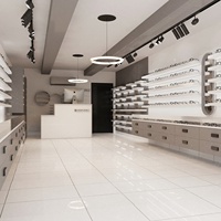 Ensemble complet de mobilier moderne sur mesure pour opticien : Vitrines d'exposition de lunettes et comptoir de réception pour l'aménagement intérieur de magasin d'optique