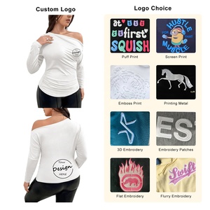JL1115C, camisetas de <span class=keywords><strong>manga</strong></span> <span class=keywords><strong>larga</strong></span> para mujer, ropa de calle con estampado de pantalla y <span class=keywords><strong>hombros</strong></span> descubiertos, camisetas de Hip Hop, camisetas informales para mujer - Product Image 2