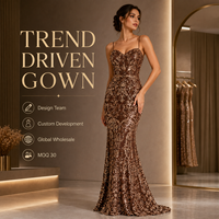 Robe de soirée sirène marron à sequins pour femme, avec corset cœur, dos lacé, bretelles spaghetti – Collection Boutique Gala et Bal de Promo
