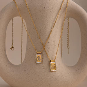 Collier pendentif rectangulaire texturé avec gravure de perle, motif mignon de chien et de chat, pour les amoureux des animaux délicats, pour femmes - Product Image 6