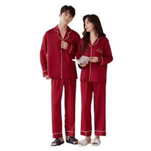 <span class=keywords><strong>Pigiama</strong></span> coordinato per coppia di sposi, set a maniche lunghe rosso, stile primavera/autunno, abbigliamento festivo da casa per uomo/donna in poliestere - Product Image 5