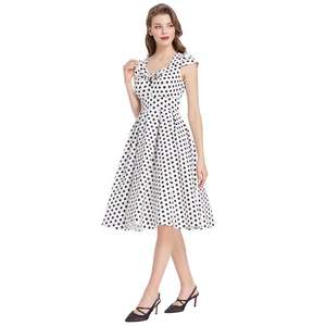 BPS02049 Signore Polka Dots Dress Del Manicotto Della Protezione Del <span class=keywords><strong>Cotone</strong></span> Con Scollo A V <span class=keywords><strong>Svasato</strong></span> A-Line Retro Vintage Vestito Elegante - Product Image 5