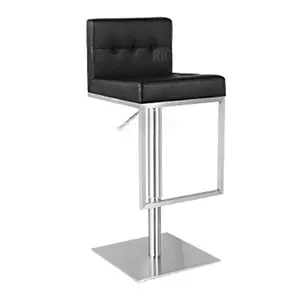 Ticari restoran tasarımcı siyah bar sandalyesi döner sayaç tabureleri kaldırma yüksekliği ayarlanabilir döner suni deri bar taburesi
