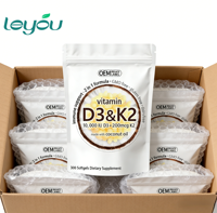 Complément alimentaire personnalisable en gélules molles Vitamine D3+K2 Ingrédients naturels Adulte D3 K2 Santé osseuse Soutien immunitaire Sûr pour femmes